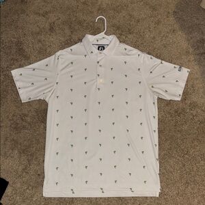 Men's FJ Golf White Polo Shirt with Green cactuses